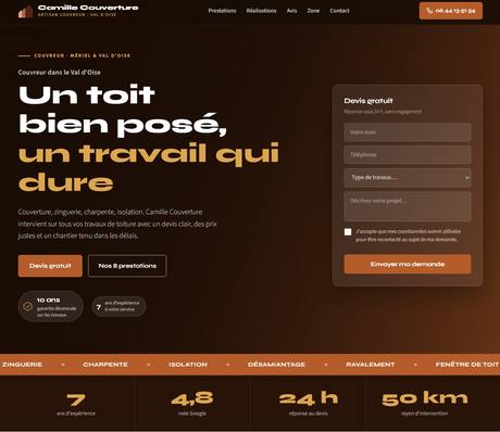 Site vitrine d'artisan couvreur, exemple de création de site web